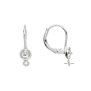 Ear wire, silver-plated brass, 18mm leverback with 5mm cup with peg and open loop, fits 6-8mm bead. Sold per pkg of 5 pairs.