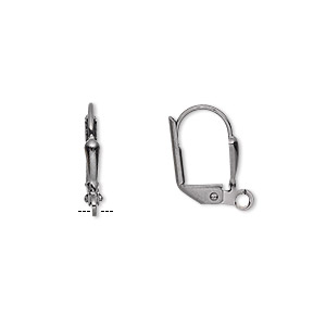 Ear wire, gunmetal-plated brass, 16mm leverback with 7x2mm shield and open loop. Sold per pkg of 5 pairs.