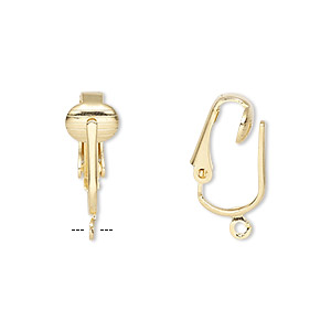 Earring, clip-on, gold-plated steel, 16mm hinged with open loop. Sold per pkg of 5 pairs.