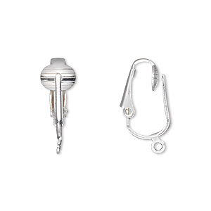 Earring, clip-on, silver-plated steel, 16mm hinged with open loop. Sold per pkg of 5 pairs.