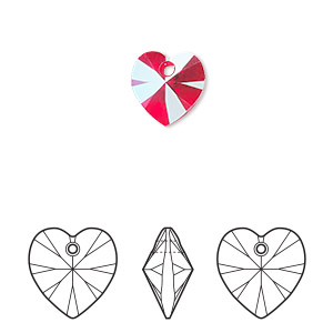 Drop, Crystal Passions&reg;, light Siam shimmer, 10mm heart pendant (6228). Sold per pkg of 24.