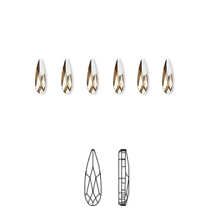 Flat back, Crystal Passions&reg; rhinestone, crystal golden shadow, foil back, 6x1.7mm faceted raindrop (2304). Sold per pkg of 6.