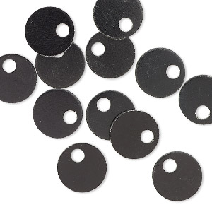 Drop, anodized aluminum, black, 9mm double-sided flat round blank with 2mm hole, 20 gauge. Sold per pkg of 20.