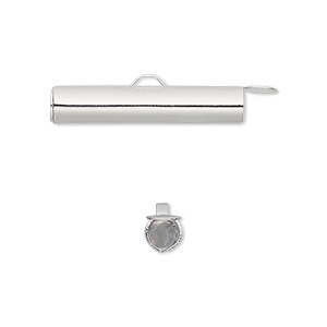 End bar, silver-finished brass, 26x5mm round tube with fold-in ends, 4mm inside diameter. Sold per pkg of 10.