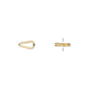 Split ring, gold-plated steel, 8x4mm teardrop with 5.5x2mm hole. Sold per pkg of 10.