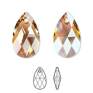 Drop, Crystal Passions&reg;, light Colorado topaz shimmer, 22x13mm faceted pear pendant (6106). Sold individually.