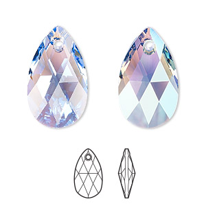 Drop, Crystal Passions&reg;, light sapphire shimmer, 22x13mm faceted pear pendant (6106). Sold individually.