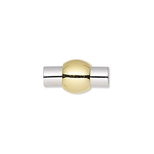 Clasp, magnetic, gold- and silver-finished brass, 18.5x10mm barrel with glue-in ends, 4.5mm inside diameter. Sold individually.