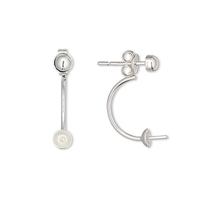 Earstud, sterling silver, 20mm with 4mm half-ball / 4mm cup / 2-4mm peg, fits 6-10mm half-drilled bead. Sold per pair.