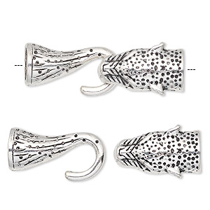 Clasp, hook, antique silver-finished &quot;pewter&quot; (zinc-based alloy), 41.5x14mm with 22x14mm cheetah head and 24.5x13mm tail with glue-in ends, 8.5mm inside diameter. Sold individually.