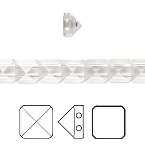 Bead, Crystal Passions&reg;, crystal clear, 7.5mm square spike with (2) 0.9mm holes (5061). Sold per pkg of 4.