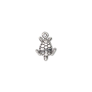 Charm, antiqued sterling silver, 12x9.5mm single-sided sea turtle. Sold individually.