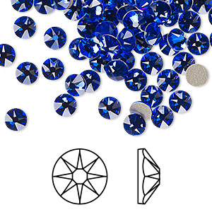 Flat back, Crystal Passions&reg;, majestic blue, foil back, 3-3.2mm round rose (2088), SS12. Sold per pkg of 144 (1 gross).