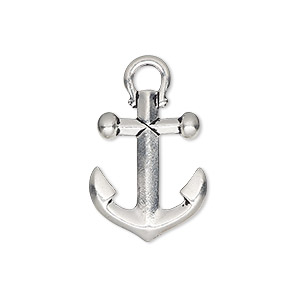 Charm, TierraCast&reg;, antique silver-plated &quot;pewter&quot; (tin-based alloy), 22x18mm 3D anchor. Sold individually.