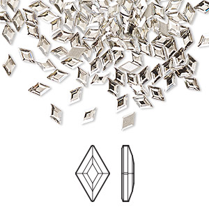 Flat back, Crystal Passions&reg; rhinestone, crystal silver shade, foil back, 5x3mm faceted diamond (2773). Sold per pkg of 24.