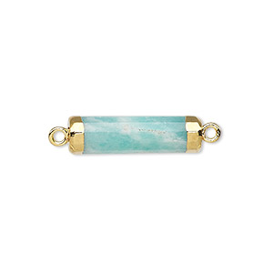 Link, amazonite (natural) / electroplated gold / gold-plated sterling silver, 20x5mm-21x6mm hand-cut faceted tube. Sold individually.