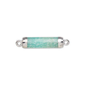 Link, amazonite (natural) / electroplated silver / silver-plated sterling silver, 20x5mm-21x6mm hand-cut faceted tube. Sold individually.