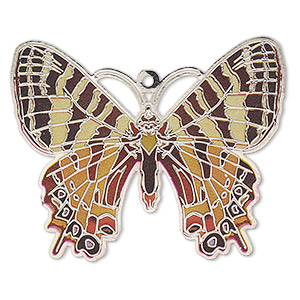 Focal, Lazer Lace&#153;, color film and silver-finished brass, multicolored, 44x35mm single-sided flat butterfly. Sold per pkg of 2.
