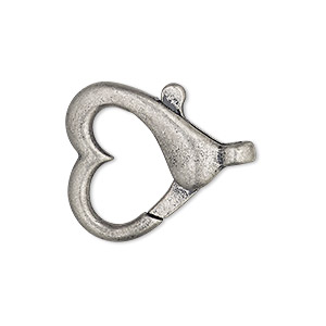 Clasp, lobster claw, silver-finished pewter (zinc-based alloy), 22mm open  heart. Sold per pkg of 2. - Fire Mountain Gems and Beads