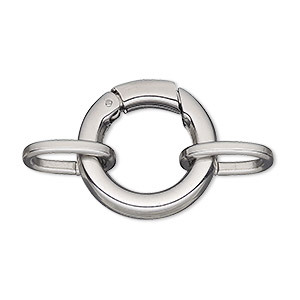 Clasp, self-closing hook, stainless steel, 21mm round with (2) 14x10mm oval jump rings. Sold per pkg of 2.