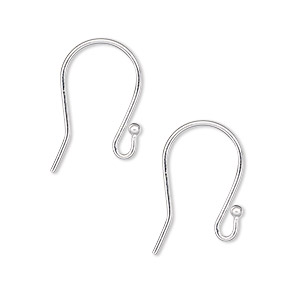 Ear wire, silver-plated brass, 17mm fishhook with 2mm ball and open loop,  19 gauge. Sold per pkg of 5 pairs. - Fire Mountain Gems and Beads