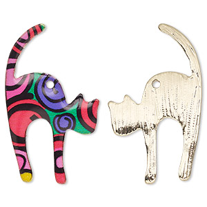 Focal, resin and gold-finished &quot;pewter&quot; (zinc-based alloy), rainbow, 30.5x18mm single-sided cat. Sold individually.