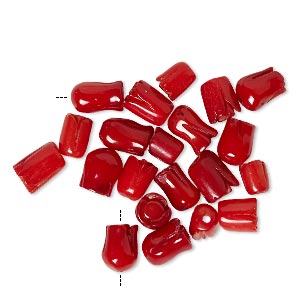 Bead mix, bamboo coral (dyed), red, 4mm-7x6mm carved tulip, B- grade, Mohs hardness 3-1/2 to 4. Sold per pkg of 20.