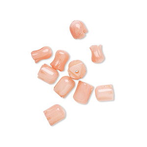 Bead mix, bamboo coral (dyed), pink, 4mm-7x6mm carved tulip, B- grade, Mohs hardness 3-1/2 to 4. Sold per pkg of 10.
