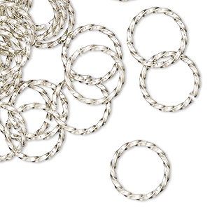 Jump ring, copper / zinc / nickel, nickel silver, 12mm hand-cut twisted round, 9.7mm inside diameter, 16 gauge. Sold per pkg of 50.