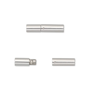 Clasp, slide lock, stainless steel, 18.5x4mm round tube with glue-in ends, 3mm inside diameter. Sold individually.