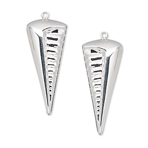 Drop, sterling silver, 29x12mm single-sided left- and right-facing textured point. Sold per pkg of 2.