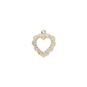 Charm, 14Kt gold-filled, 12mm single-sided open heart with fancy textured edge. Sold individually.