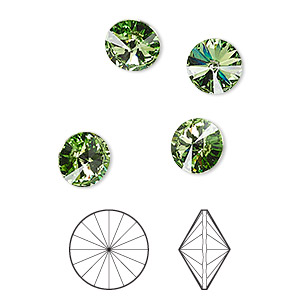 Chaton, Crystal Passions&reg;, peridot, foil back, 8.16-8.41mm faceted rivoli (1122), SS39. Sold per pkg of 8.