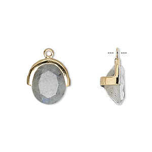 Drop, labradorite (natural) and gold-finished sterling silver, 13x12.5mm single-sided faceted oval. Sold individually.