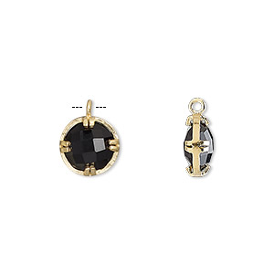 Drop, black onyx (dyed) and gold-finished sterling silver, 10mm double-sided faceted round. Sold individually.