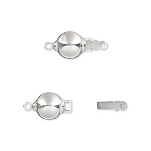 Clasp, tab, sterling silver and stainless steel, 8mm ball. Sold individually.