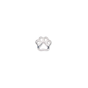 Charm, sterling silver, 8x7mm single-sided open paw print. Sold individually.