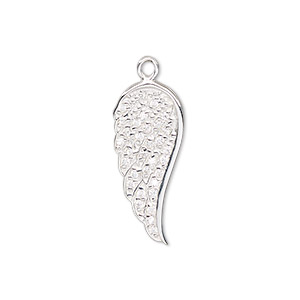 Charm, sterling silver and cubic zirconia, 23.5x10.5mm single-sided wing. Sold individually.