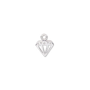 Charm, sterling silver, 9x8mm single-sided diamond. Sold individually ...