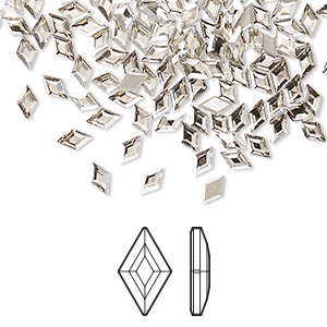 Flat back, Crystal Passions&reg; rhinestone, crystal silver shade, foil back, 5x3mm faceted diamond (2773). Sold per pkg of 6.