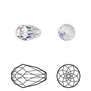 Bead, Crystal Passions&reg;, crystal AB, 12x8mm faceted teardrop (5500). Sold per pkg of 4.
