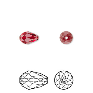 Bead, Crystal Passions&reg;, Siam, 9x6mm faceted teardrop (5500). Sold per pkg of 4.