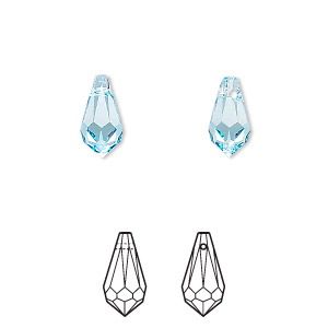 Drop, Crystal Passions&reg;, aquamarine, 11x5.5mm faceted teardrop pendant (6000). Sold per pkg of 4.