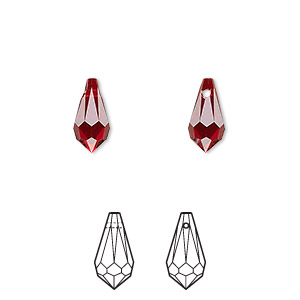Drop, Crystal Passions&reg;, Siam, 11x5.5mm faceted teardrop pendant (6000). Sold per pkg of 4.