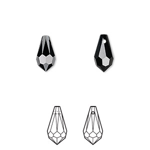 Drop, Crystal Passions&reg;, jet, 11x5.5mm faceted teardrop pendant (6000). Sold per pkg of 4.