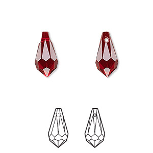 Drop, Crystal Passions&reg;, Siam, 13x6.5mm faceted teardrop pendant (6000). Sold per pkg of 4.