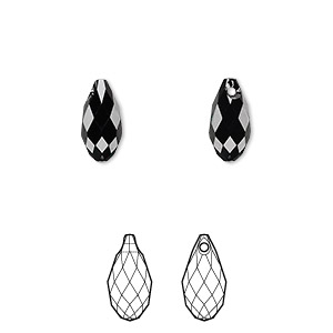 Drop, Crystal Passions&reg;, jet, 11x5.5mm faceted briolette pendant (6010). Sold per pkg of 2.