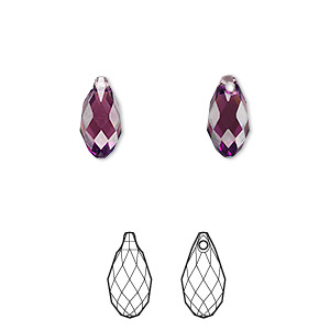 Drop, Crystal Passions&reg;, amethyst, 11x5.5mm faceted briolette pendant (6010). Sold per pkg of 2.