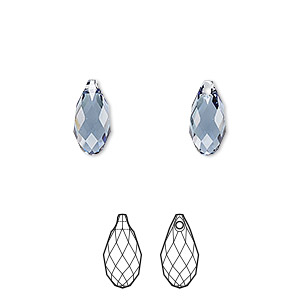 Drop, Crystal Passions&reg;, denim blue, 11x5.5mm faceted briolette pendant (6010). Sold per pkg of 2.
