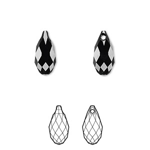 Drop, Crystal Passions&reg;, jet, 13x6.5mm faceted briolette pendant (6010). Sold per pkg of 2.